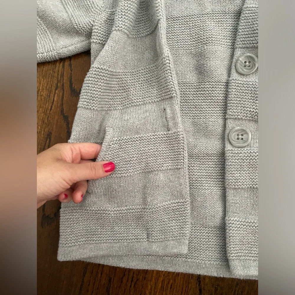 Baby GAP- 3yrs 100% cotton Hooded Knit Cardigan Light Gray pockets button front
